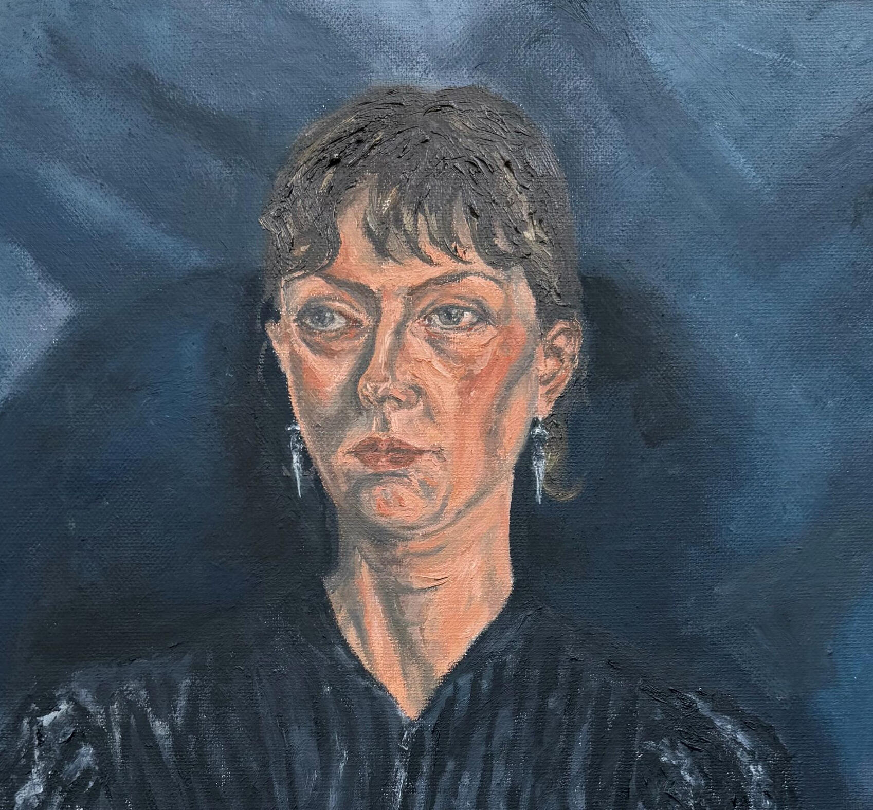 Lacuna portrait of woman with dark striped top