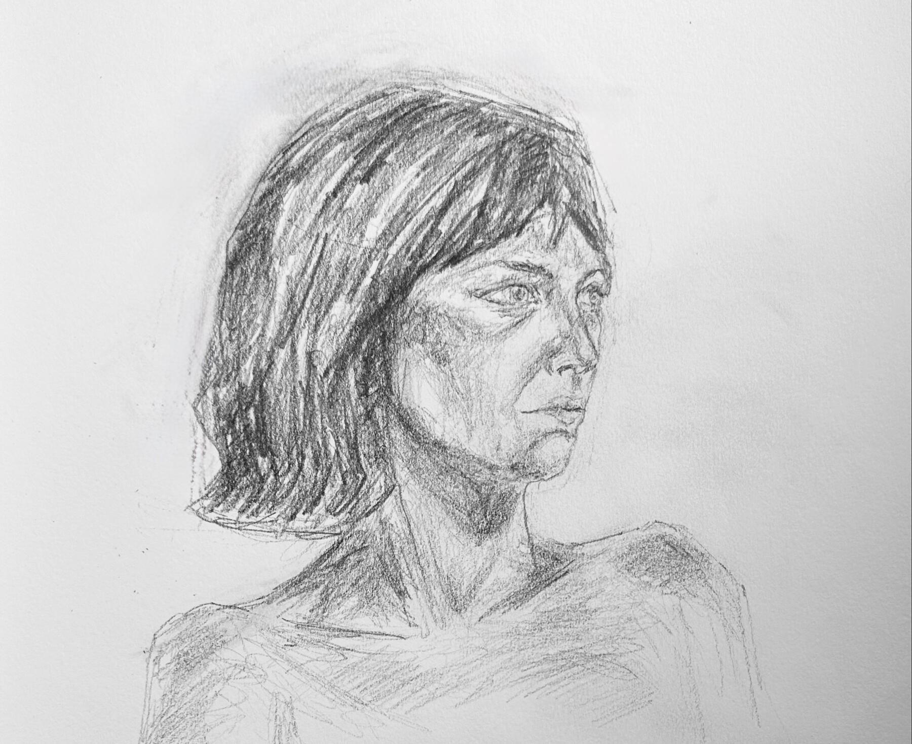 Drawing of Maisey Drawing of model Maisey woman with bobbed hair
